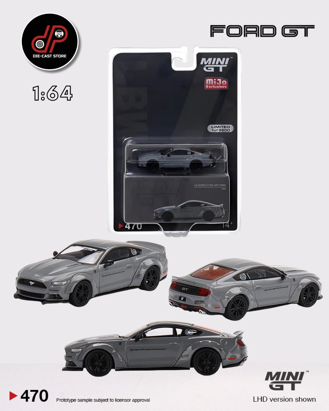 MGT00470 FORD MUSTANG GT LB-WORKS GREY MINI GT