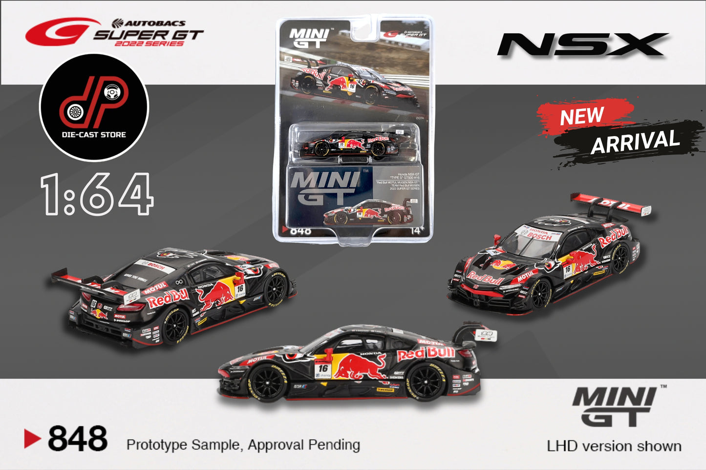 MGT00848 HONDA NSX-GT “TYPE S” GT500 #16 (RED BULL MOTUL MUGEN NSX-GT, TEAM RED BULL MUGEN – 2022 SUPER GT SERIES)
