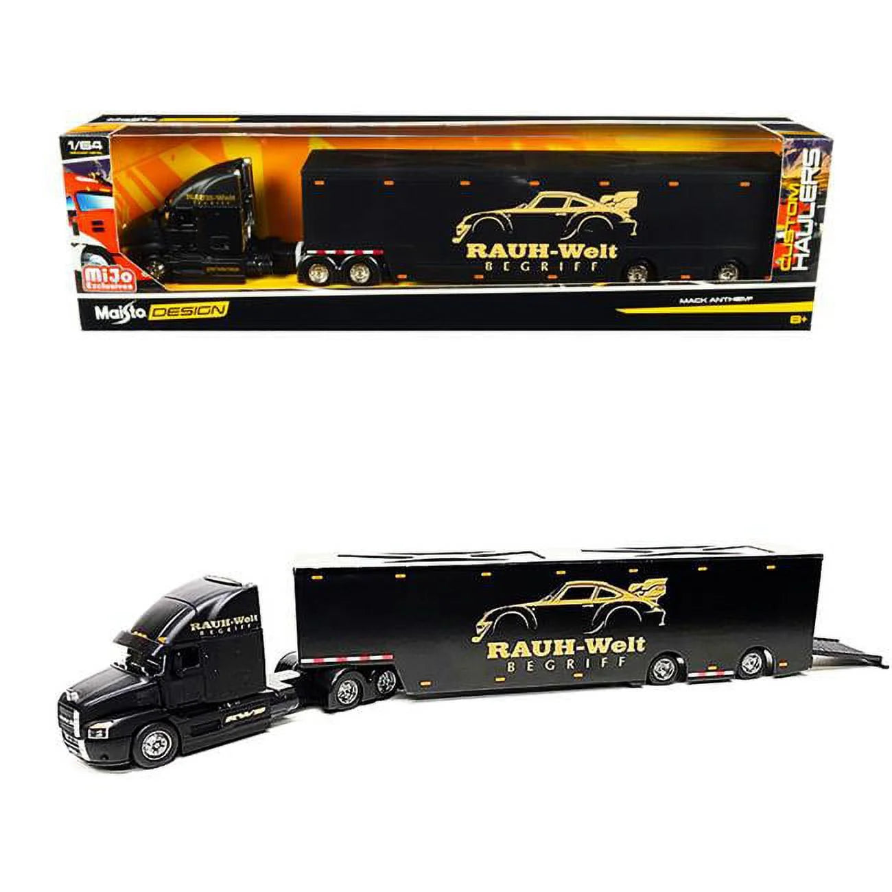 Mack Anthem Enclosed Car Transporter RAUH-Welt BEGRIFF RWB Matt Black Custom Haulers MAISTO