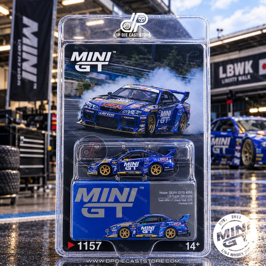 *MGT01157 1:64 Nissan LB-Super Silhouette S15 SILVIA #555 Team MINI GT Liberty Walk 2025 Formula Drift – Chrome Blue