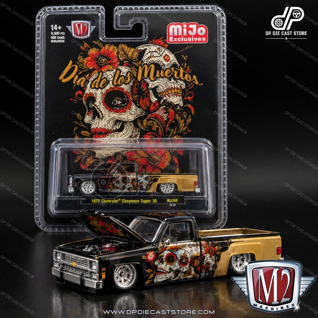 M2 1:64 “Día de los Muertos” 2025 Chevrolet Cheyenne Super 30 1977 Máquinas