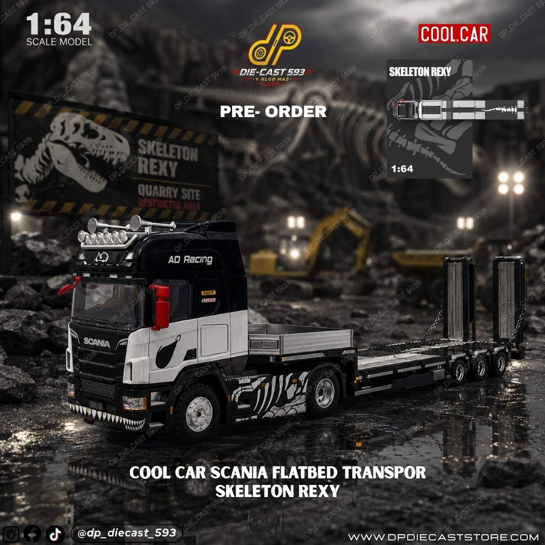 PRE-ORDER COOL CAR SCANIA FLATBED TRANSPORT SKELETON REXY