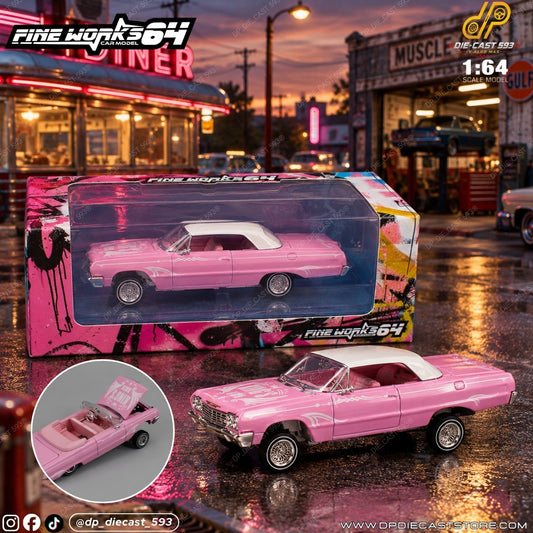 *Fine Works 1/64 Chevy Impala West Coast Bouncing Cars Black Graffiti Ordinary Pink