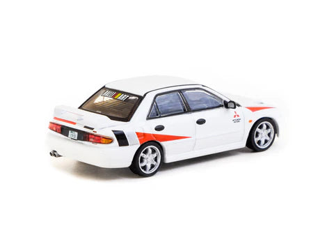 MITSUBISHI LANCER RS EVO RHD WHITE 1/64 DIECAST BY TARMAC WORKS RIGHT DRIVER SIDE