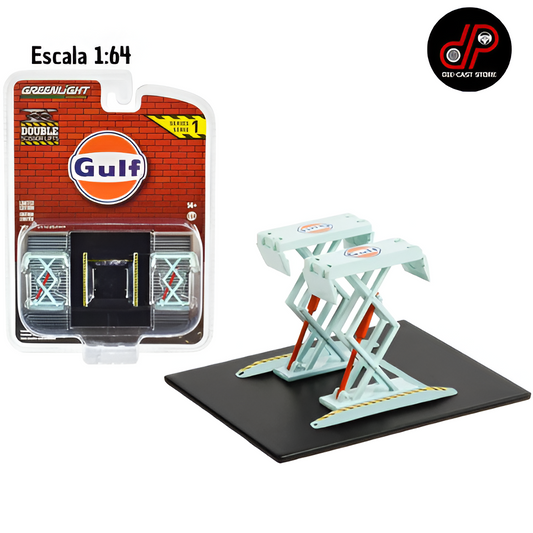 Automotive Double Scissor Lift "Gulf Oil" Light Blue "Double Scissor Lifts" Series 1 1/64 GreenLight