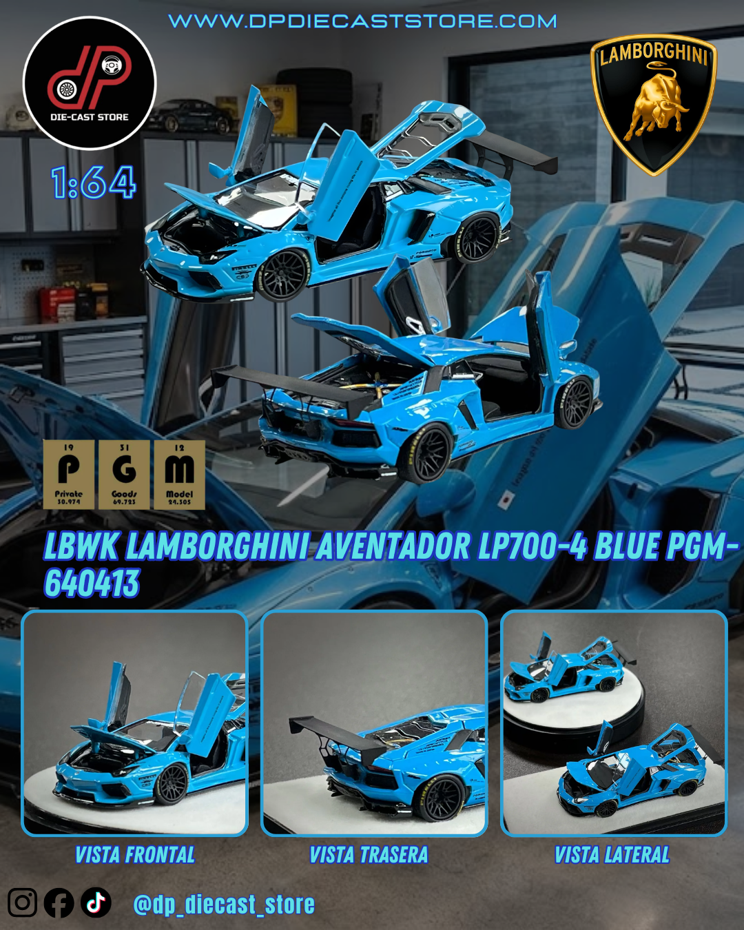 PGM 1:64 LBWK LAMBORGHINI AVENTADOR LP700-4 BLUE PGM-640413 (2 VERSIONS)
