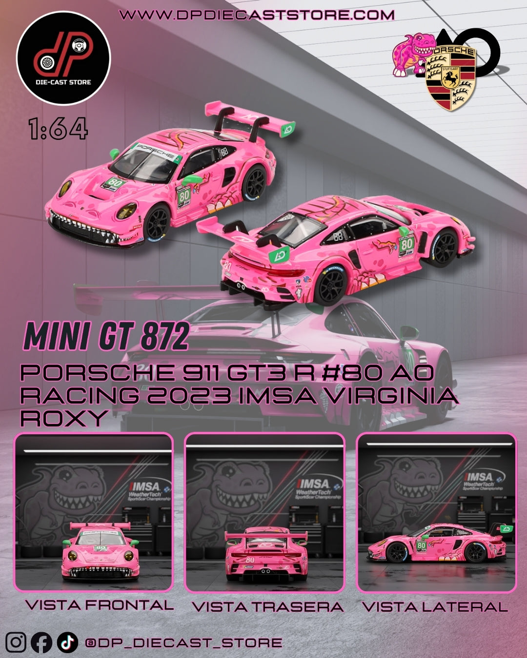 MGT00872 PORSCHE 911 GT3 R #80 AO RACING 2023 IMSA VIRGINIA ROXY