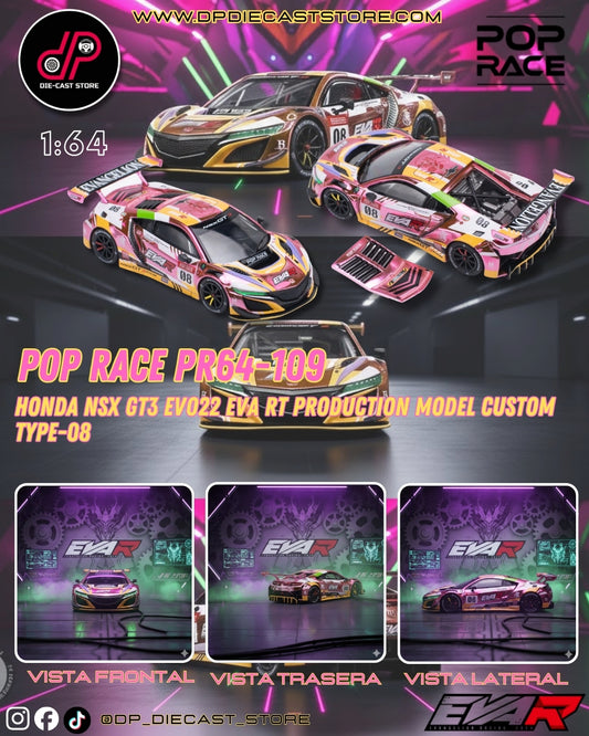 POP RACE 1/64 HONDA NSX GT3 EVO22 EVA RT PRODUCTION MODEL CUSTOM TYPE-08 DIECAST SCALE MODEL CAR