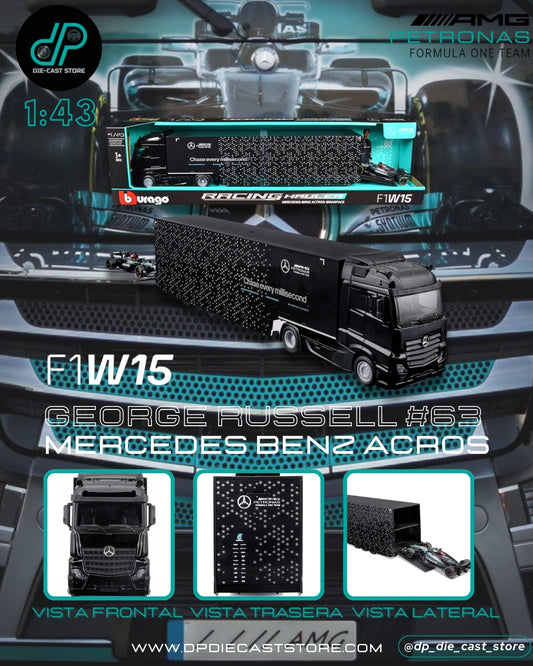 BBURAGO 1:43 MERCEDES-BENZ ACTROS GIGASPACE Y F1W15 #63 RUSSELL