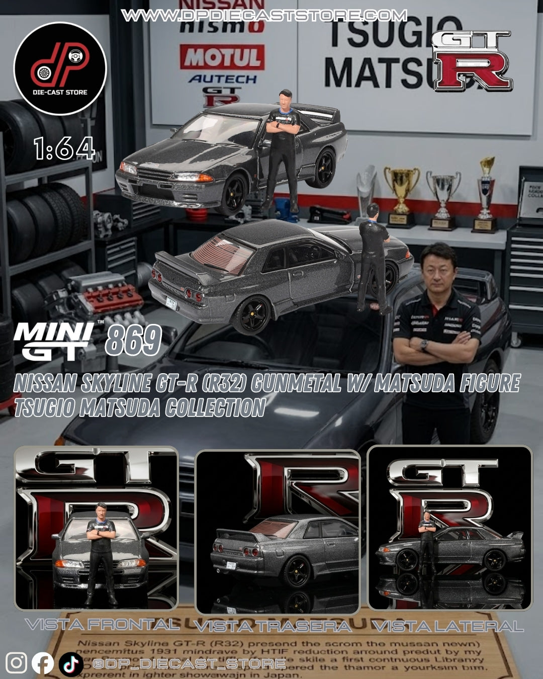 MGT00869  NISSAN SKYLINE GT-R (R32) GUNMETAL W/ MATSUDA FIGURE TSUGIO MATSUDA COLLECTION